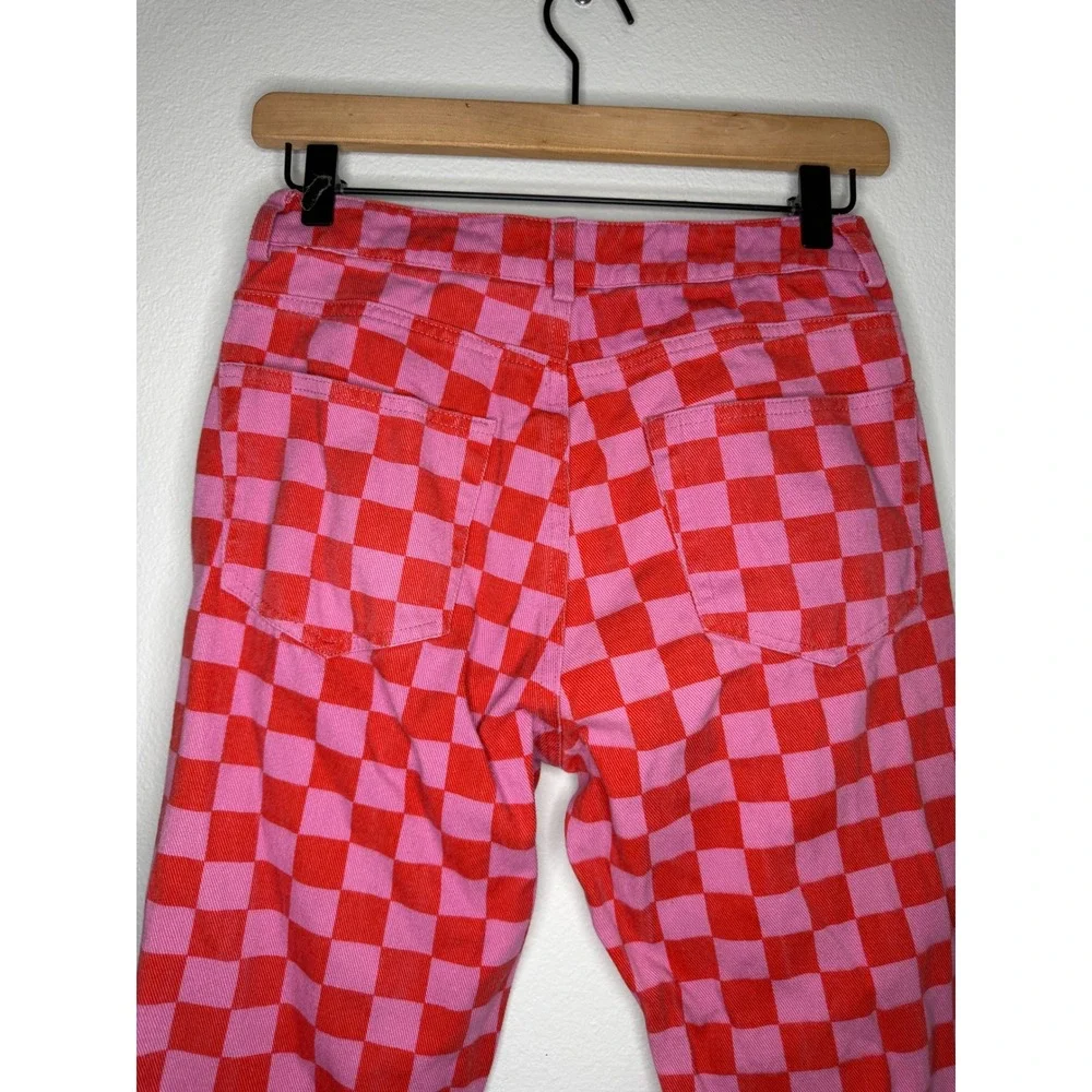 Edikted - Red and Pink Checkered Jeans 100% Cotton Dopamine Maximalist Size Sm